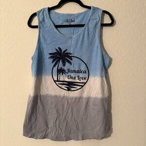 Laid-Back Jamaica One Love Tank Top | Blue Ombre Beach Graphic | Size XL